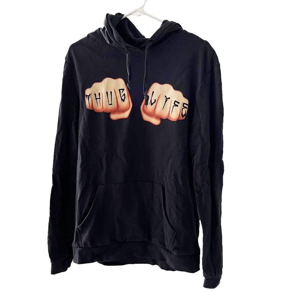 LAST CHANCE! HAPPINESS BRAND Thug Life Navy Blue Pullover Hoodie Size Large